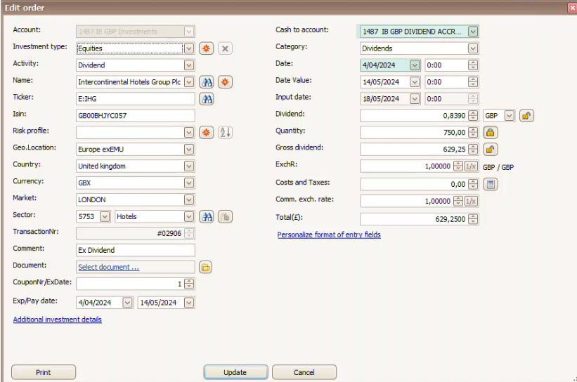 transfolio dividend booking details integration