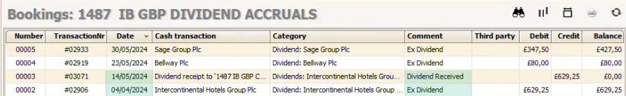 transfolio gbp dividend accrual booking details