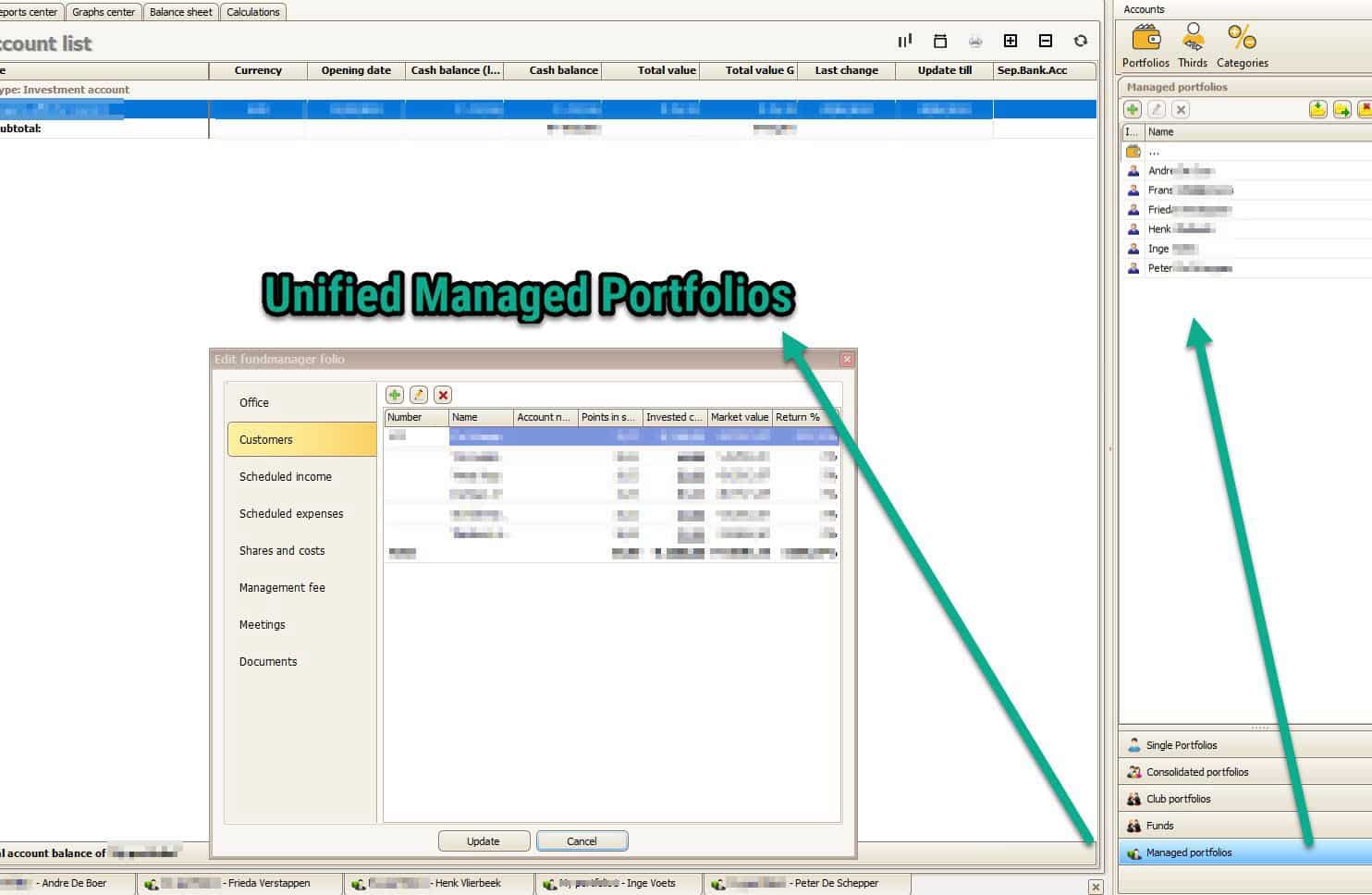 Overzicht van een Unified Investor Portefeuille in TransFolio software