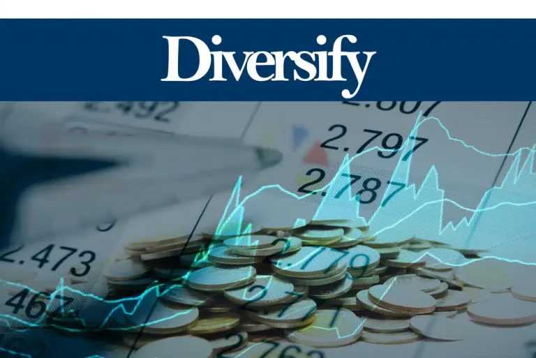 Diversificatie beleggend aangetoond met tekst en verschillende financiële activa en groei