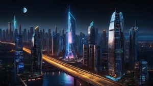 Algotrading de toekomst: Futuristische visual van algoritmisch beleggen en datagedreven marktanalyse