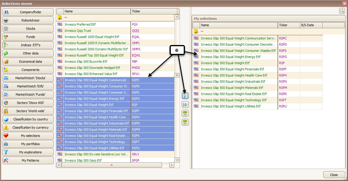 Items verplaatsen naar nieuwe selectie Items worden verplaatst naar de nieuwe selectie in TransStock